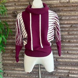 Jason Maxwell Vintage 80s Striped Cowl Neck Wool Blend Sweater Size Large